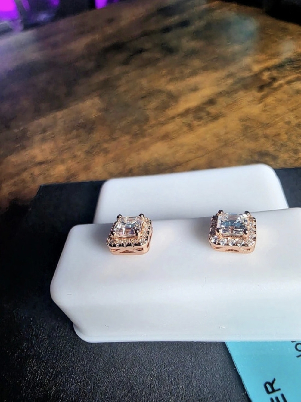 14k Rose Gold Vermeil Moissanite Halo Earrings Asscher Cut